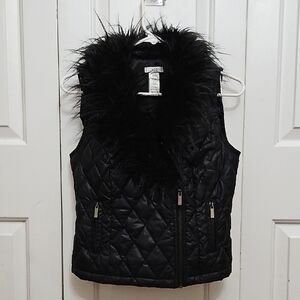 Cache Faux Fur Down Feather Quilted Puffer Vest/ Small